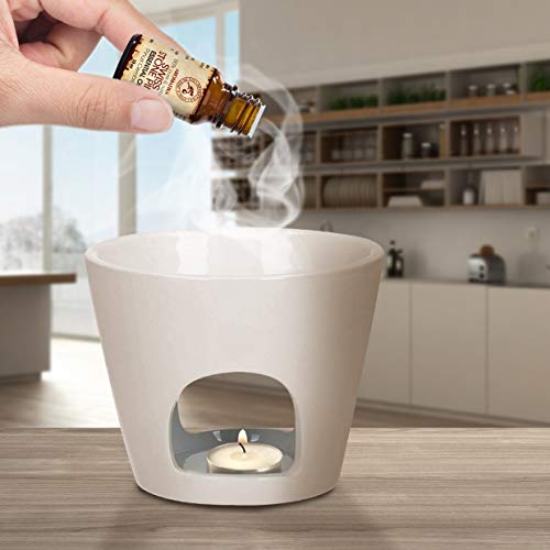 Quemador Aceites Esencial - Blanca Lámpara de Aroma - Quemadores de Ceramica - SPA - Yoga - Aromaterapia - Relajación - Candelabros Decorativos - Difusor Aceites Esenciales - Ø 15cm altura 10cm