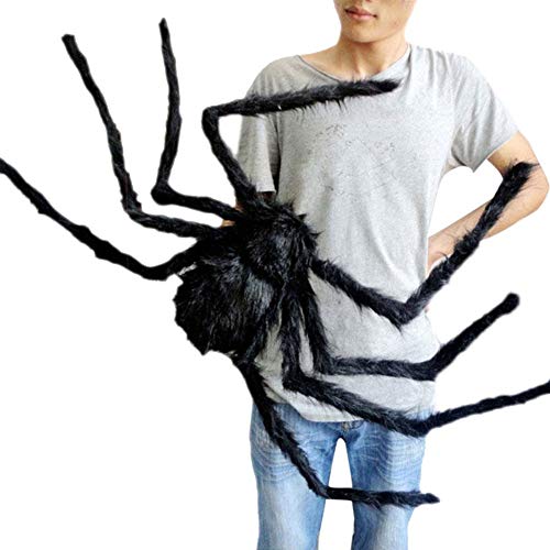 QYY 125cm de la araña de la Felpa de la marioneta del Juguete decoración de Halloween Color Negro Araña de Halloween con Ojos Rojos para Halloween decoración de Casas encantadas