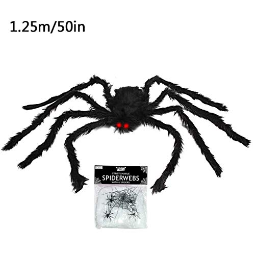 QYY 125cm de la araña de la Felpa de la marioneta del Juguete decoración de Halloween Color Negro Araña de Halloween con Ojos Rojos para Halloween decoración de Casas encantadas