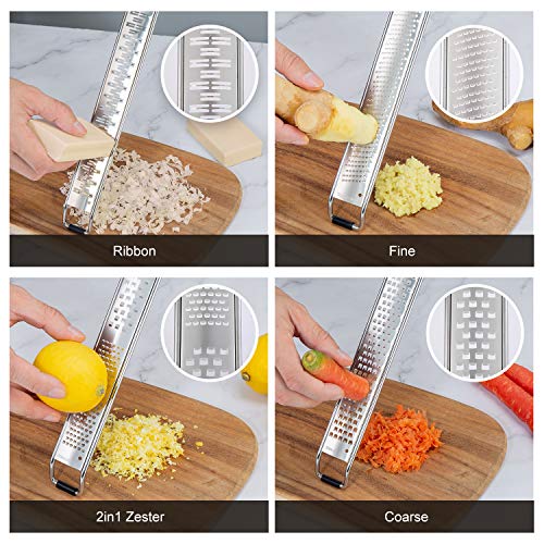 Rallador de Cocina de Acero Inoxidable Rallador de Queso Manual para Parmesano, Tomate, Trufa, Verduras y Mucho más Rallador de Cocina Profesional con Protector de Dedos y Cepillo de Limpieza, 2 en 1