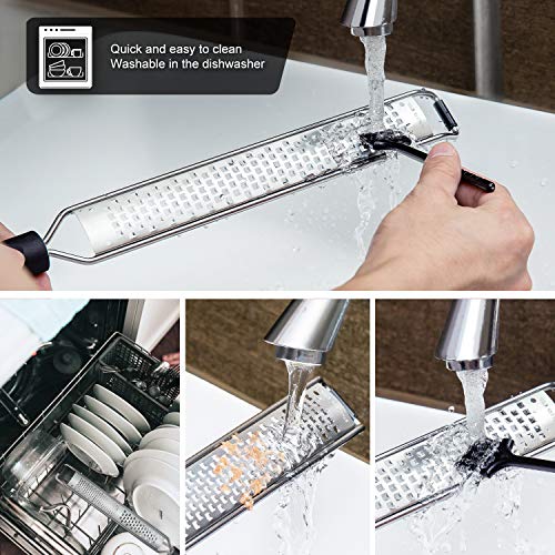 Rallador de Cocina de Acero Inoxidable Rallador de Queso Manual para Parmesano, Tomate, Trufa, Verduras y Mucho más Rallador de Cocina Profesional con Protector de Dedos y Cepillo de Limpieza, 2 en 1