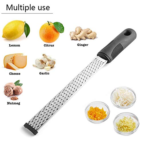 Rallador, utensilios de cocina de acero inoxidable para pelar limón, ajo, verduras y frutas, color negro