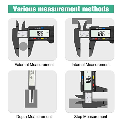 Raniaco Calibre Digital, Vernier Calibre Pantalla LCD Calibrador Electrónica de Acero Inoxidable,150mm/6Inch para Medir Interior Exterior Altura Profundidad y Escalera (Negro) (Negro)