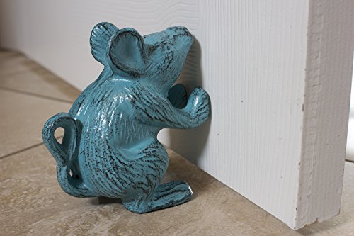 Ratón de hierro fundido Comfify Ratón de hierro fundido decorativo Tope de puerta decorativo | Tope de puerta | Diseño único y antiguo (azul rústico)
