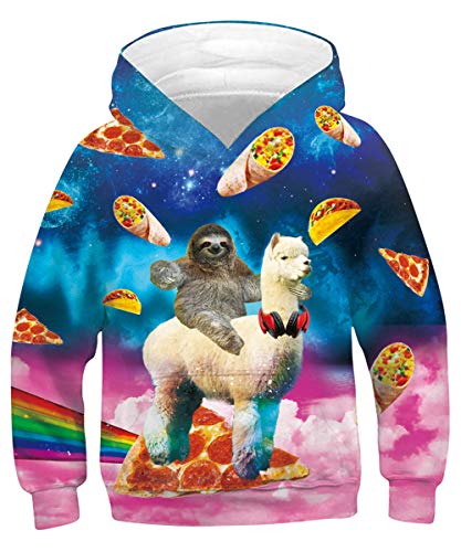 Rave on Friday Niños Alpala Sudadera con Capucha Ugly Hoodie Paresse 3D Impreso Hoodie Cool Galaxia Pullover Novedad Manga Larga Hooded Sweatshirt con Bolsillo L (12-13 Años, 145-155 cm)