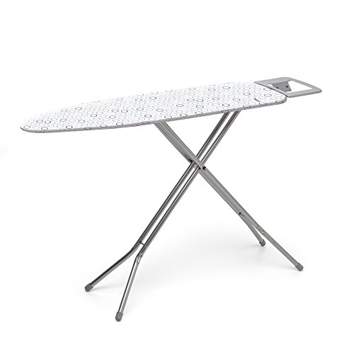 Rayen 6133.01 - Mesa de Planchar, Tablero de Metal Expandido, Funda Algodón y Poliéster, Tacos Patas de Caucho Antideslizante, Estructura Gris Blanca-Círculos, 113 x 34 x 5.5 cm