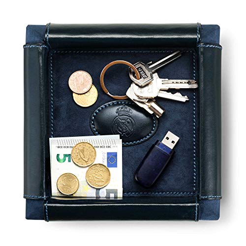 Real Madrid - Bandeja Vacía Bolsillos Deluxe Hecha a Mano con Piel Color Azul RMJ-80018