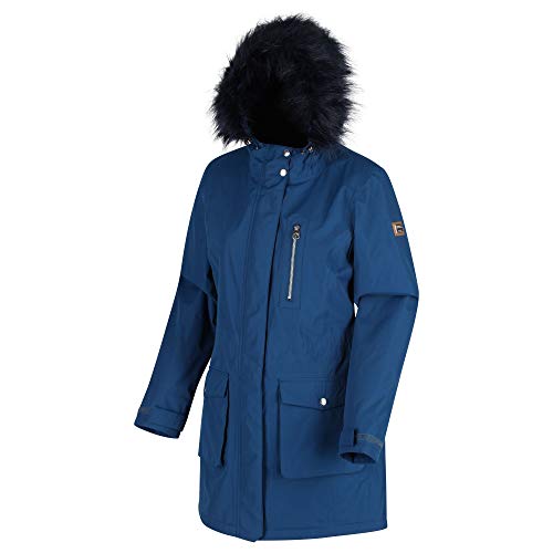 Regatta Serleena - Chaqueta parka con capucha de piel sintética con aislamiento térmico y impermeable, Mujer, Chaquetas Aislamiento Impermeable, RWP283 B5616L, Ópalo azul., 44