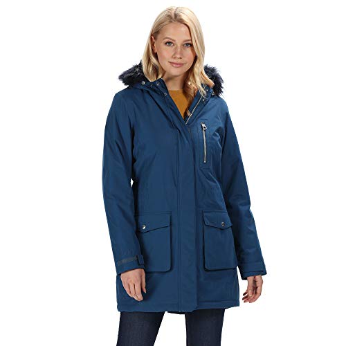 Regatta Serleena - Chaqueta parka con capucha de piel sintética con aislamiento térmico y impermeable, Mujer, Chaquetas Aislamiento Impermeable, RWP283 B5616L, Ópalo azul., 44