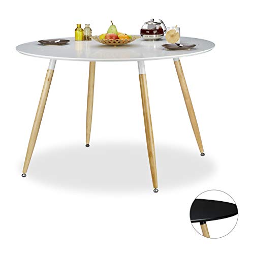 Relaxdays, 75 x 120 cm, Mesa Comedor Redonda Grande Arvid, Mueble Cocina, DM-Madera-Metal, Blanco