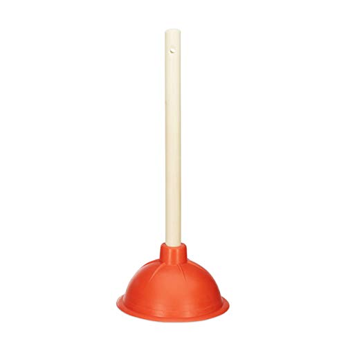 Relaxdays Desatascador Ventosa, Tuberías, Fregadero, WC, Desagües, Ducha, Madera y Goma, 1 Ud., 30 cm, Rojo y Marrón