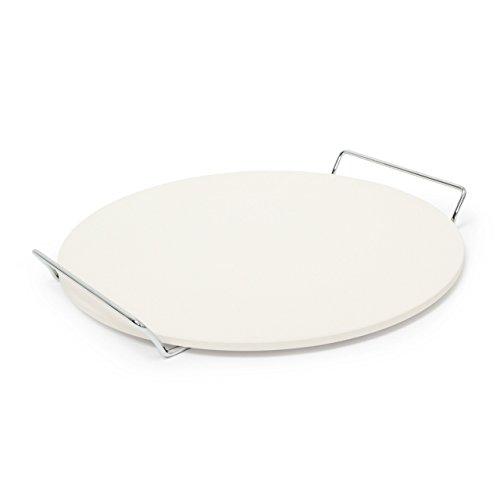 Relaxdays Piedra para Pizza con Soporte de Metal, cordierita, 3.5 x 34 x 33 cm, 1.5 Kg, Beige, 3,5 x 34 x 33 cm