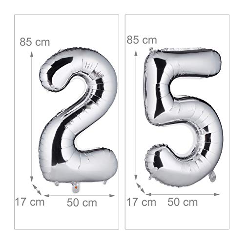 Relaxdays, Plateado, 85 x 50 x 17 cm Globos de Cumpleaños Número 25, Aluminio