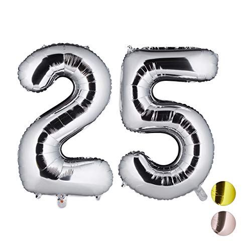 Relaxdays, Plateado, 85 x 50 x 17 cm Globos de Cumpleaños Número 25, Aluminio