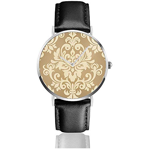 Relojes de Pulsera de Cuero con diseño Europeo de Damasco Reloj de Cuarzo Casual de Acero Inoxidable clásico
