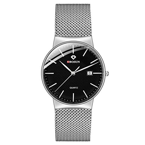 Relojes De Pulsera,Elegante Reloj Deportivo De Cuarzo Resistente Al Agua Apilado, Caja Plateada, Cara Negra
