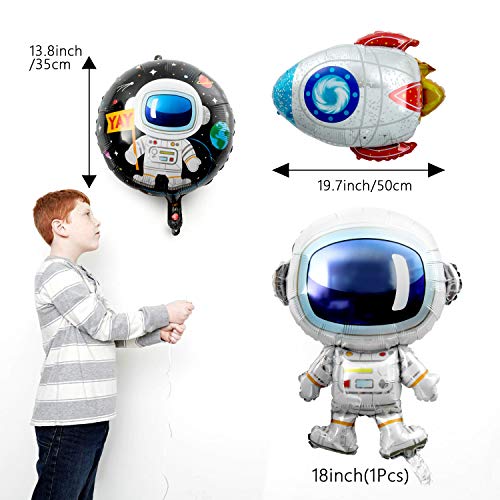 Remebe Decoraciones Cumpleaños, Decoraciones de Fiesta temáticas del Espacio Exterior, Astronauta Cohete Globos Foil y Happy Birthday Pancarta Astronauta Globos Látex, Astronaut Foil Balloon Espacial