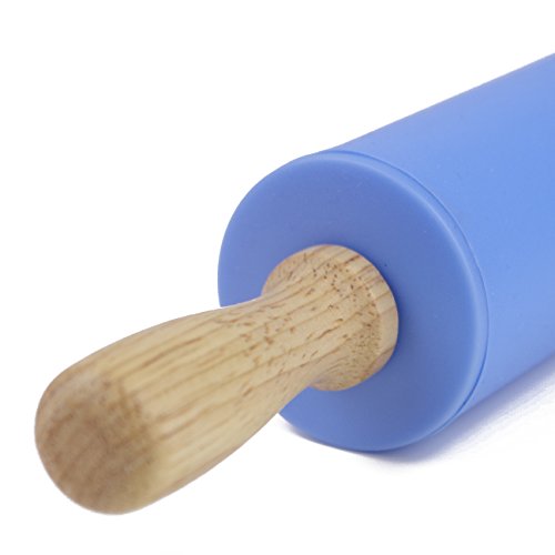 Remeel Rodillo Pastelero de Silicona con Manija de Madera de Superficie Antiadherente (Azul, 30cm)