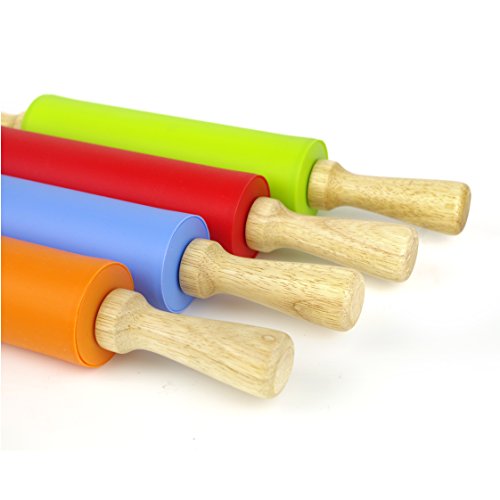 Remeel Rodillo Pastelero de Silicona con Manija de Madera de Superficie Antiadherente (Azul, 39cm)