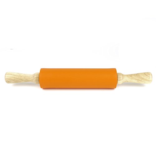 Remeel Rodillo Pastelero de Silicona con Manija de Madera de Superficie Antiadherente (Naranja, 39cm)