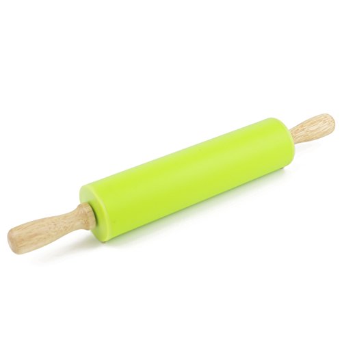 Remeel Rodillo Pastelero de Silicona con Manija de Madera de Superficie Antiadherente (Verde, 30cm)