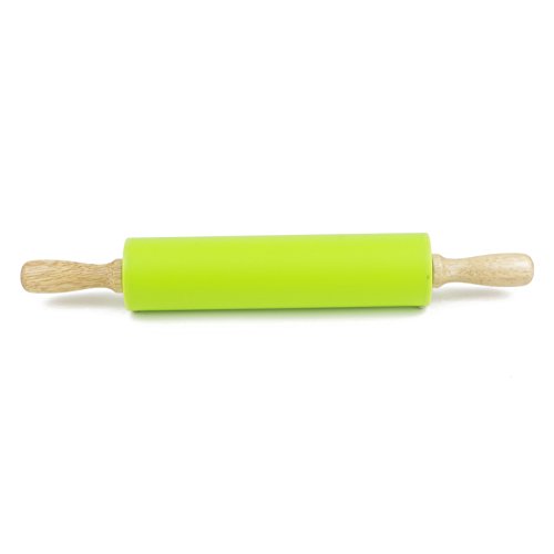 Remeel Rodillo Pastelero de Silicona con Manija de Madera de Superficie Antiadherente (Verde, 30cm)