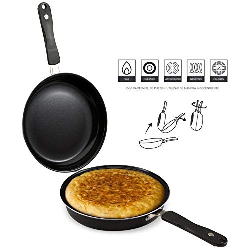 Renberg Q2914 Sartén Doble, Especial Tortillas, 24x9,5cm, Inducción, Malaga, Negro