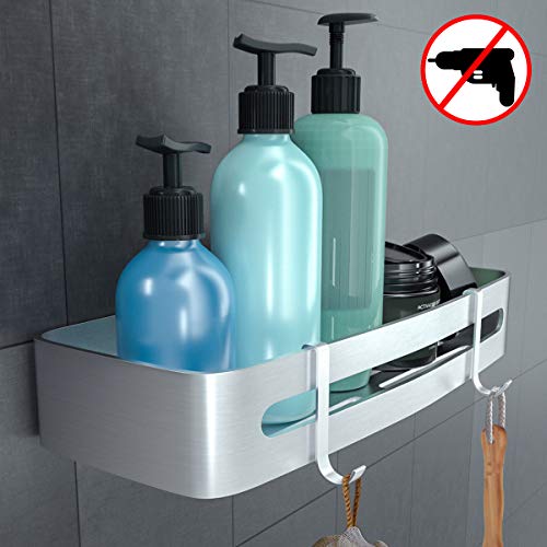 RenFox Estantes Ducha, Estanteria Baño Sin Taladro, Organizador Estante Baño Aluminio, Cesta para Ducha, Estanteria Ducha Montado en la Pared para Baño Cocina, Adhesivo, Acabado Mate, Rectangular