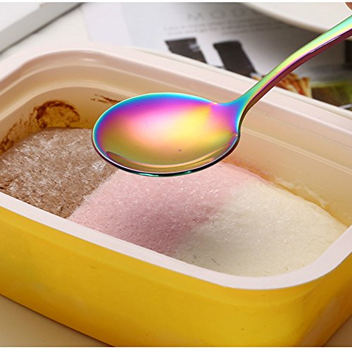 Renohef Cucharas de café Rainbow,Cuchara plateada colorida del titanio del acero inoxidable, conjunto de la cuchara del té, cuchara del helado, la cucharilla del postre,conjunto de 6 (Ronda)