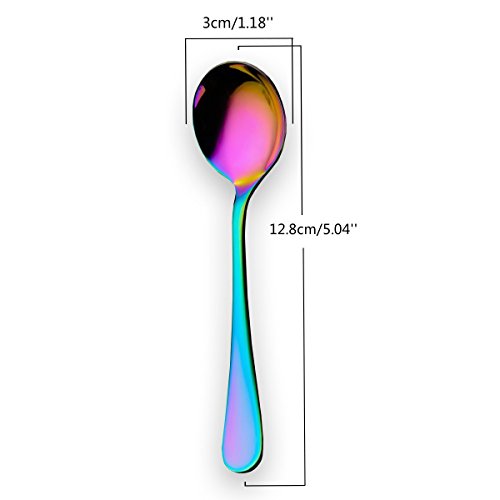 Renohef Cucharas de café Rainbow,Cuchara plateada colorida del titanio del acero inoxidable, conjunto de la cuchara del té, cuchara del helado, la cucharilla del postre,conjunto de 6 (Ronda)
