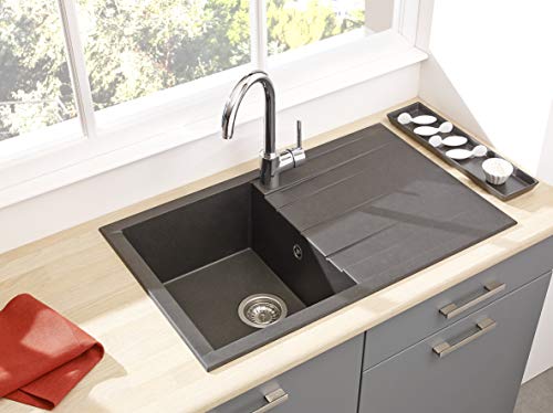 respekta - Fregadero Alineo100, 60% material compuesto de minerales y fibra de vidrio, 40% resina sintética., Negro , 80 cm