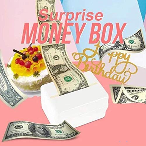 Reuvv Feliz Adorno Tarta Cumpleaños Pastel Hucha, Pastel Atm Hucha Tirando Seguro Decoración Sorpresa Regalo para Fiesta Cumpleaños