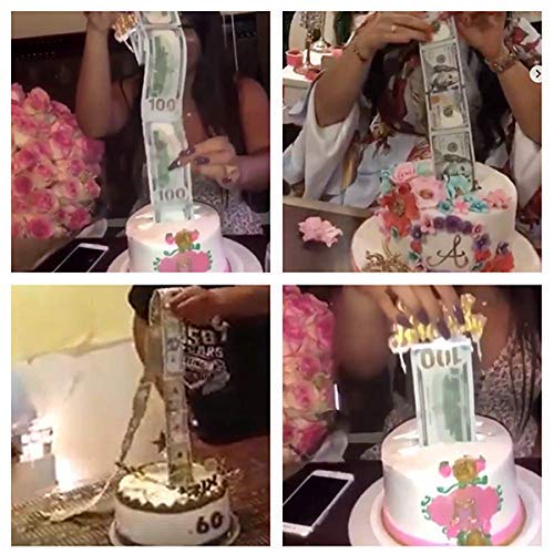 Reuvv Feliz Adorno Tarta Cumpleaños Pastel Hucha, Pastel Atm Hucha Tirando Seguro Decoración Sorpresa Regalo para Fiesta Cumpleaños