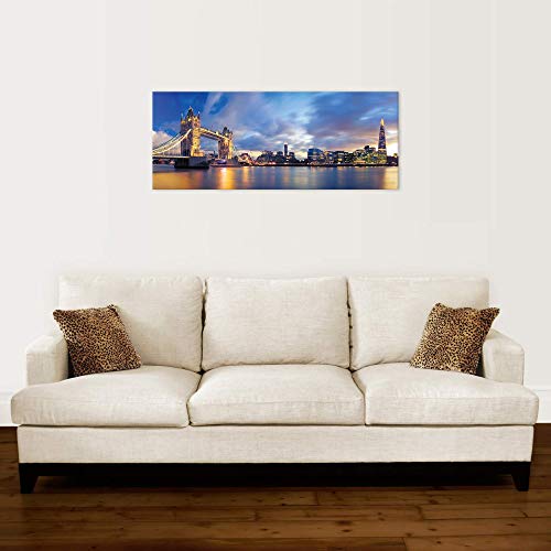 Revolio - Cuadro en Lienzo - Imágen Panorámica - Impresión artística - Decoracion de Pared - Tamaño: 100 x 40 cm - Londres Ciudad Azul