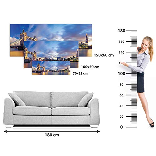 Revolio - Cuadro en Lienzo - Imágen Panorámica - Impresión artística - Decoracion de Pared - Tamaño: 100 x 40 cm - Londres Ciudad Azul