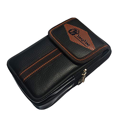 Riñonera Hombre Pequeña Piel Cuero Bolsa Bolso de Cintura Vertical Móvil Monedero Cinturón Bolsillo Cartera Funda para Hombres Libre Camping Teléfono Senderismo iPhone 8/7/6/Plus Samsung Galaxy Note