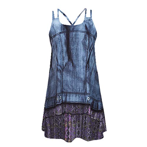 riou Vestidos Casual para Mujer Vestido Casual Verano sin Mangas Cuello Redondo con Estampado Ropa de Playa Vestidos De Fiesta Elegantes Vintage Tops
