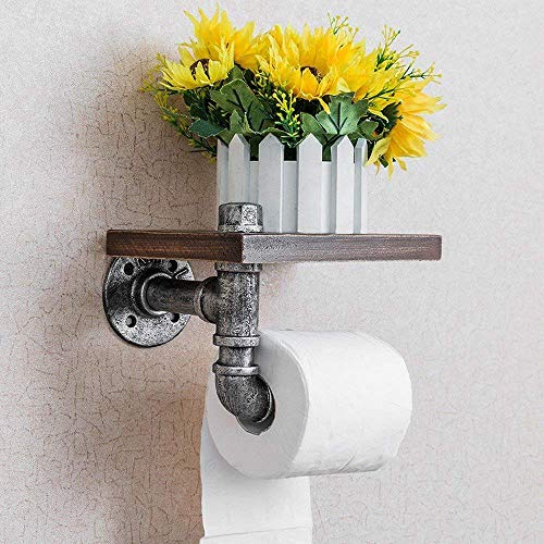 Rmckuva Portarrollos para Papel Higiénico Vintage Iron + Wood Portapapel Higiénico Hotel Accesorios De Baño Montaje De Pared con Soporte para Smartphone Accesorios Completos Vintage