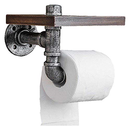 Rmckuva Portarrollos para Papel Higiénico Vintage Iron + Wood Portapapel Higiénico Hotel Accesorios De Baño Montaje De Pared con Soporte para Smartphone Accesorios Completos Vintage