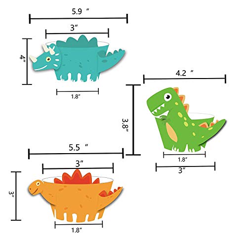 Rmeet Cupcake Wrappers Dinosaur,36 Pack Dinosaur Papel Magdalenas Decoración para Tartas para Cumpleaños Niños Dinosaurios Decoración para Fiestas Favors