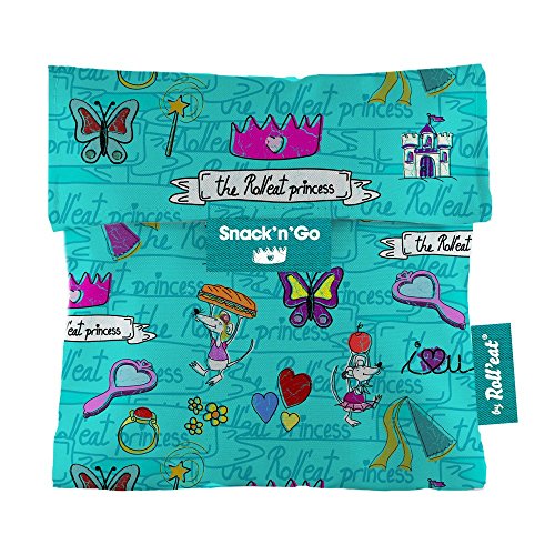 Roll'eat - Snack'n'Go Kids Bolsa Merienda Porta Sandwich Ecológica y Reutilizable sin BPA, Princesas Turquesa