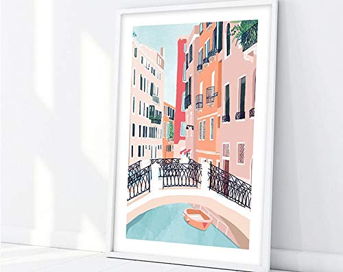 Romance en Venecia/Venecia/Véneto/Canal/Italia/Viajes/Edificio/Diseño/Cielo/Pastel Familia Cuadro Decorativo Sin Marco A122 60x90cm