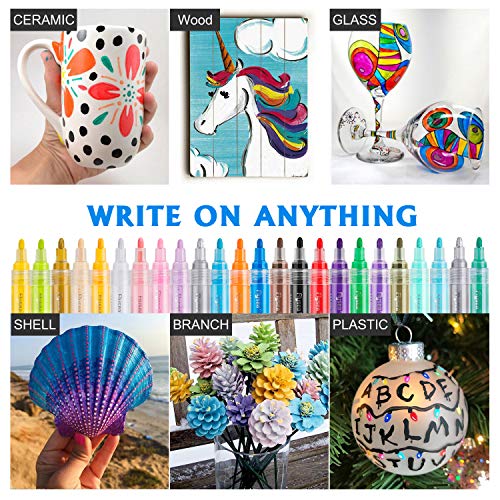 Rotuladores de pintura acrílica, RATEL 24 colores Prima Impermeable Permanente Rotuladores para pintura rupestre, proyectos de bricolaje, cerámica, vidrio, lienzo, taza, metal, madera, huevo de Pascua