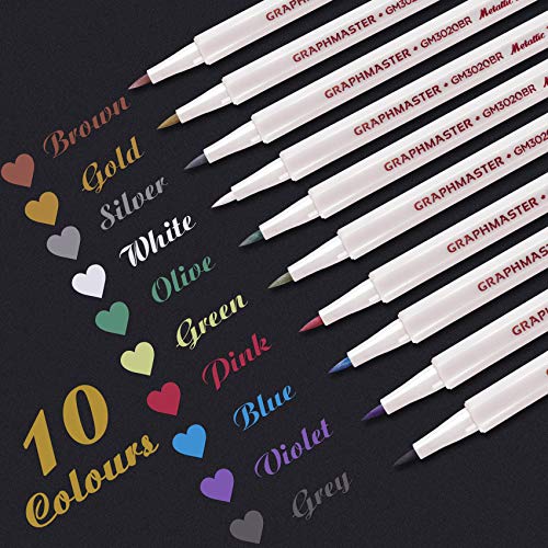 Rotuladores metálicos, juego de 10 colores surtidos para Album de fotos Vidrio Papel negro Álbum de recortes Tarjeta de regalo de bricolaje El plastico Cerámico Libro de visitas(Punta de pincel)