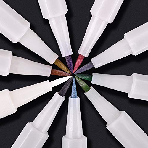 Rotuladores metálicos, juego de 10 colores surtidos para Album de fotos Vidrio Papel negro Álbum de recortes Tarjeta de regalo de bricolaje El plastico Cerámico Libro de visitas(Punta de pincel)