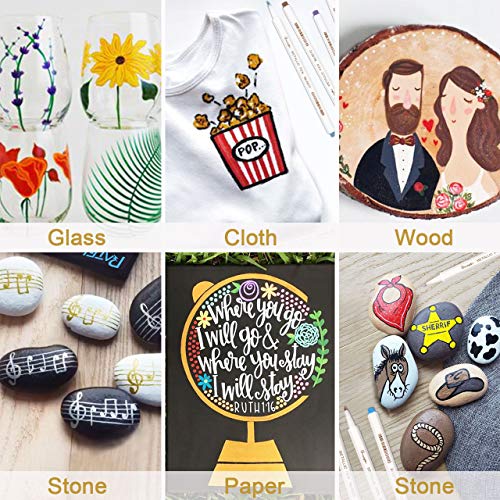 Rotuladores Metálicos, RATEL 30 colores brillantes Marcador Metálico con 2 Bolígrafo Negro, 6 Plantillas de Papel de Pintura para Manualidades de Bricolaje,Pintura Rupestre,Album de Bricolaje,Cerámica