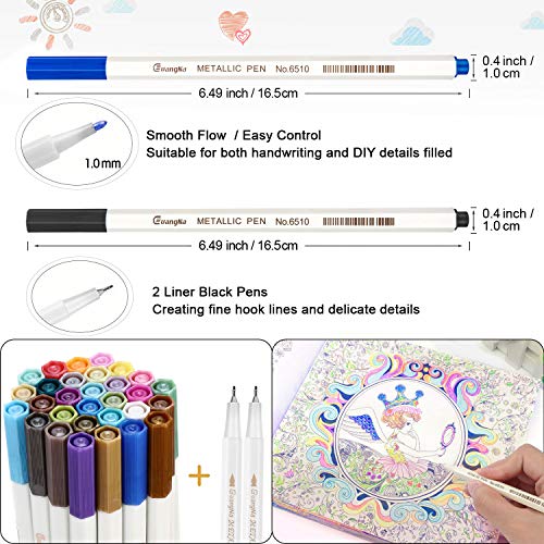 Rotuladores Metálicos, RATEL 30 colores brillantes Marcador Metálico con 2 Bolígrafo Negro, 6 Plantillas de Papel de Pintura para Manualidades de Bricolaje,Pintura Rupestre,Album de Bricolaje,Cerámica