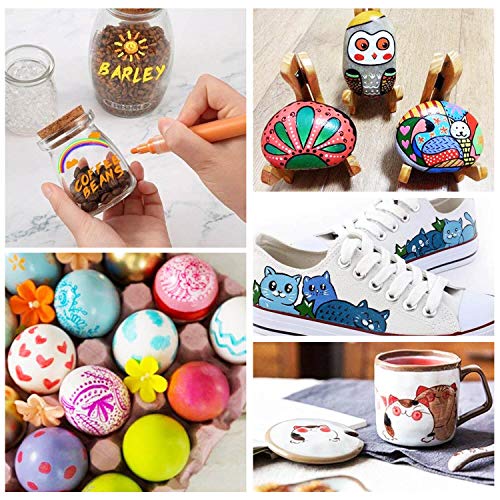 Rotuladores Permanentes, STA Marcadores de Pintura acrílica 12 Colores Punta Mediana No Tóxicos para Pintar sobre Papel, Piedra, Madera, Cerámica, Metal, y Huevos de Pascua