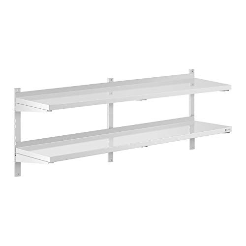 Royal Catering Estante De Pared Metálico Estantería Para Cocina RCWR-1600.4 (Capacidad: 40 kg, Acero Inoxidable, 2 baldas, 160 x 40 cm)