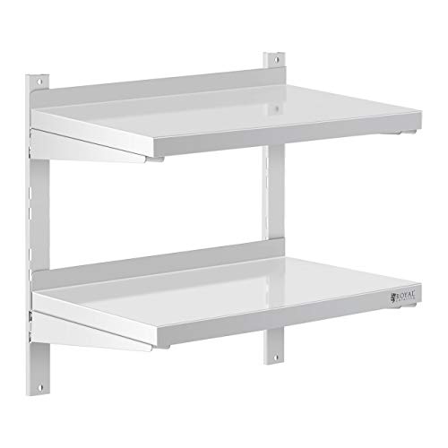 Royal Catering Estante De Pared Metálico Estantería Para Cocina RCWR-600.4 (Capacidad: 40 kg, Acero inoxidable, 2 Baldas, 40 x 60 cm)